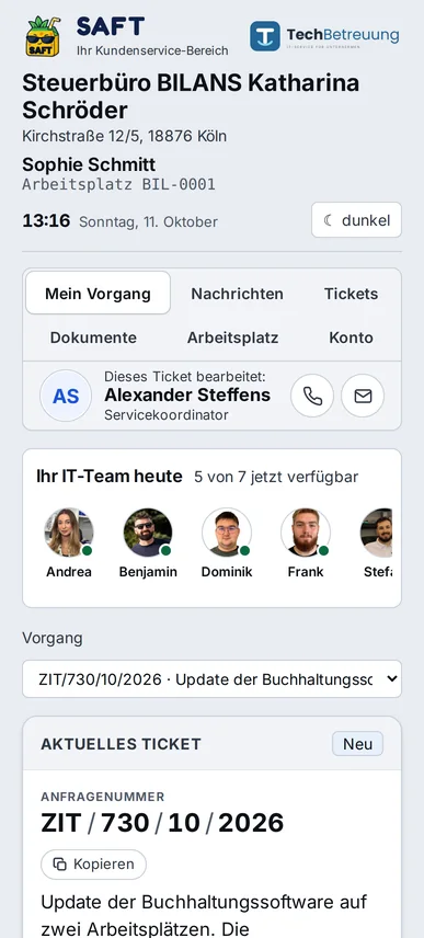SAFT-Portal auf dem Smartphone – Beispieldaten