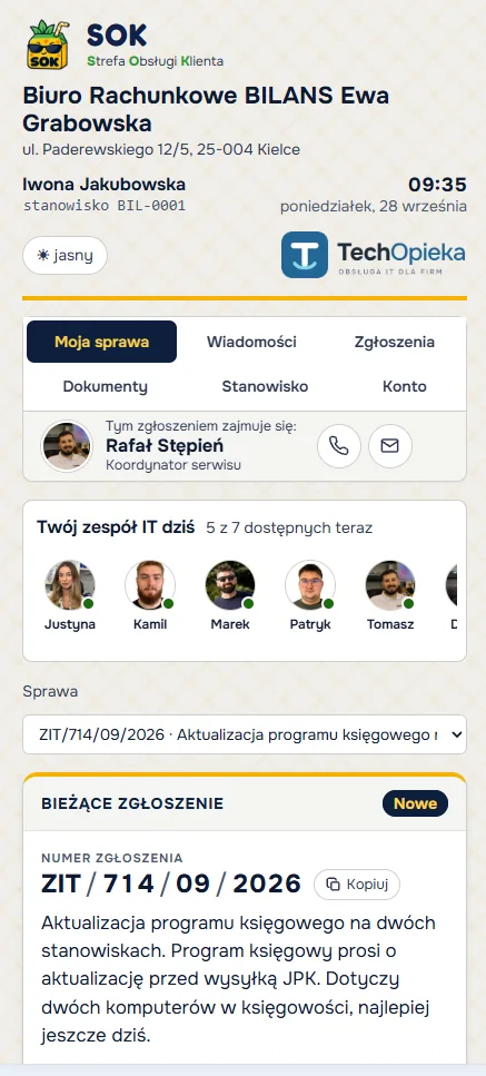 Portal SOK na telefonie – przykładowe dane